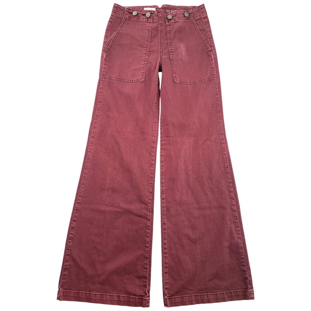 Pilcro Anthropologie Women 25 Burgundy Wide Leg Mid Rise Jeans Cinch Back